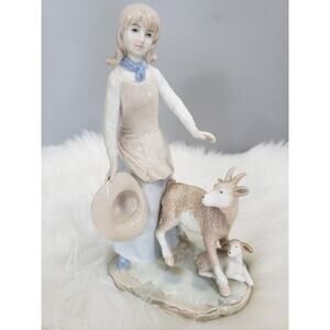 VINTAGE Lady And Fawn Figurine #7384 ARDALT Japan MCM Barn Farm Girl‎ Animal